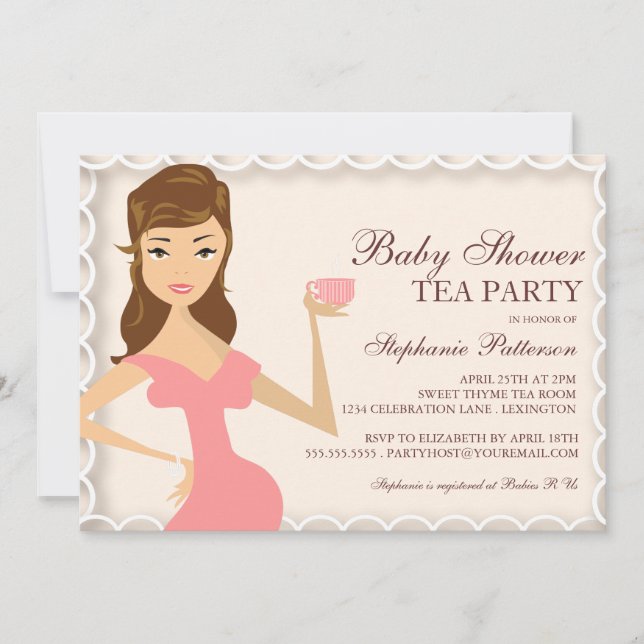 Sweet Mummy Baby Shower Tea Party Invitation Pink (Front)