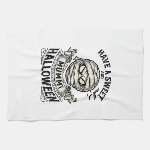 Sweet Mummy Halloween Vintage Vector Design_1 Tea Towel