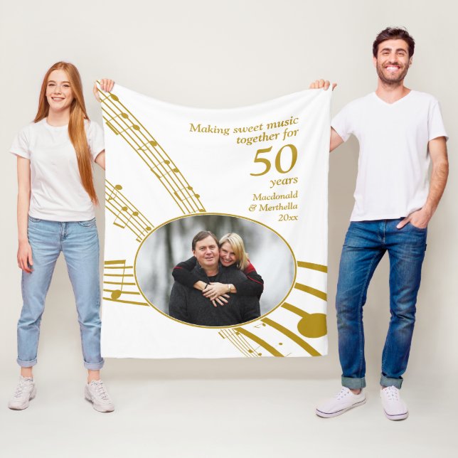 Sweet Music Notes 50th Golden Wedding Anniversary  Fleece Blanket (In Situ)