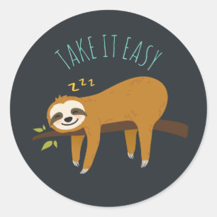 Sweet Napping Sloth "Take It Easy" Classic Round Sticker