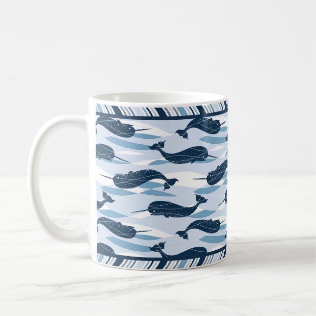 Sweet Narwhal Allover Print Navy Blue Coffee Mug (Left)