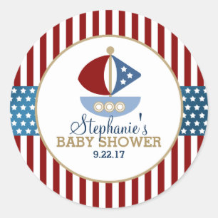 Sweet Nautical Baby Shower Classic Round Sticker