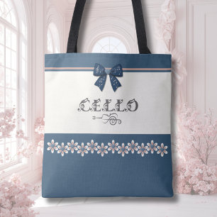 Sweet Navy Floral Bow Cello Music Tote Bag