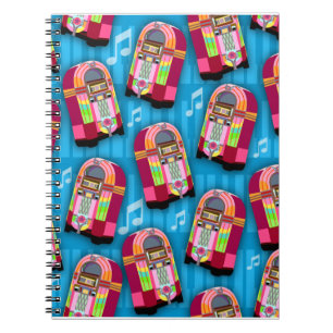 Sweet Neon Jukeboxes Fun Retro Pattern  Notebook