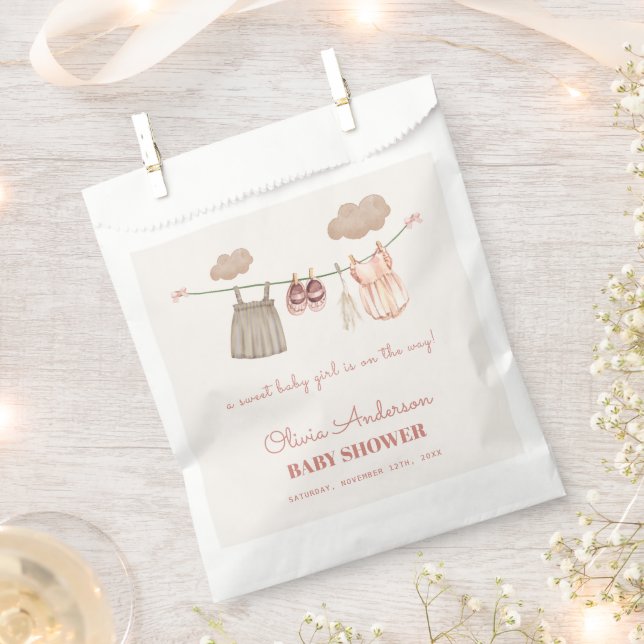 Sweet Neutral Pink Boho Baby Girl Clothes Shower Favour Bags (Clipped)