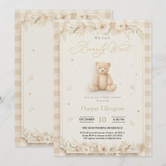 Sweet Neutral Teddy Bear Baby Shower Invite