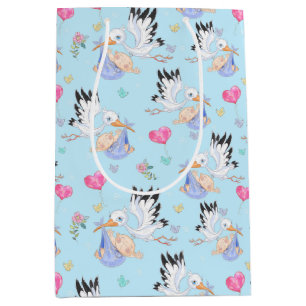 Sweet New Baby Boy and Stork  Medium Gift Bag