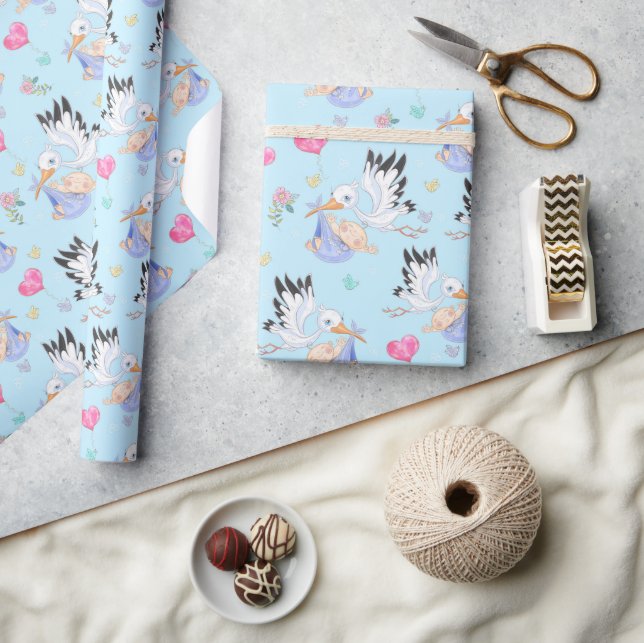 Sweet New Baby Boy and Stork  Wrapping Paper (Crafts)