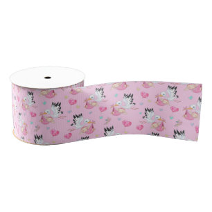 Sweet New Baby Girl and Stork  Grosgrain Ribbon