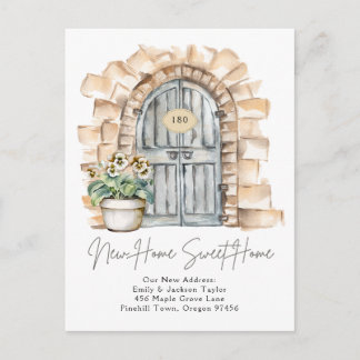 Sweet New Home - New Address Watercolor Door  Announcement Postcard