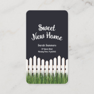 Sweet new home with white picket fence and grass business card