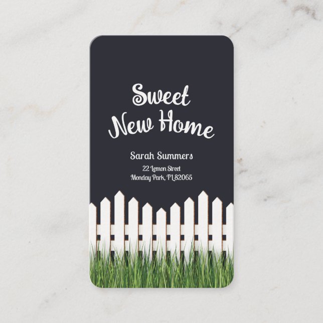 Sweet new home with white picket fence and grass business card (Front)
