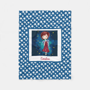 Sweet Night Angel & stars on blue personalised Fleece Blanket