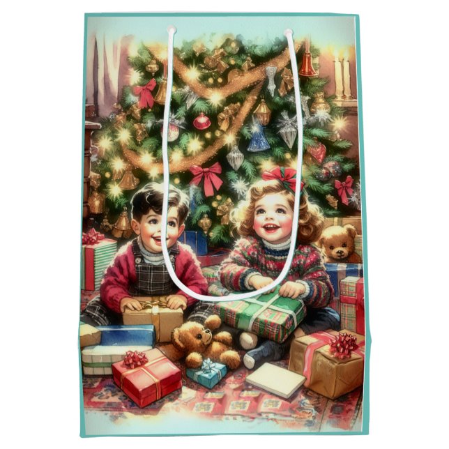 Sweet Nostalgic Children on Christmas to and from Medium Gift Bag (Back)