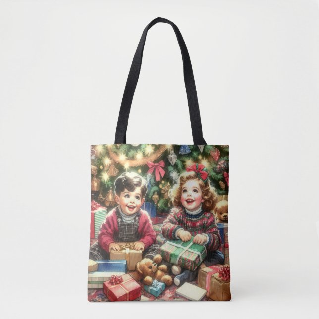 Sweet Nostalgic Children on Christmas to and from Tote Bag (Front)