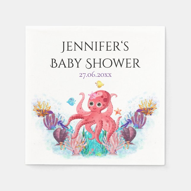 Sweet Ocean Octopus Seashells Baby Shower Napkin (Front)