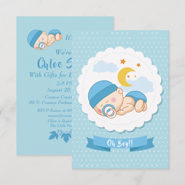 Sweet "Oh Boy" Baby Shower Invitation (Front/Back)