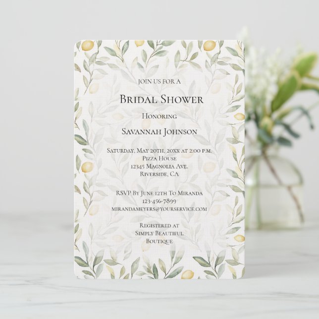 Sweet On You Lemons Bridal Shower Invitation (Standing Front)