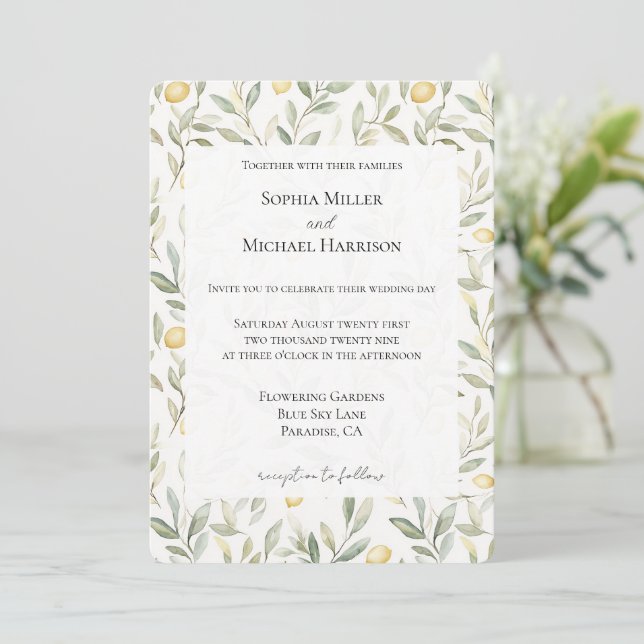 Sweet On You Lemons Wedding Invitation (Standing Front)