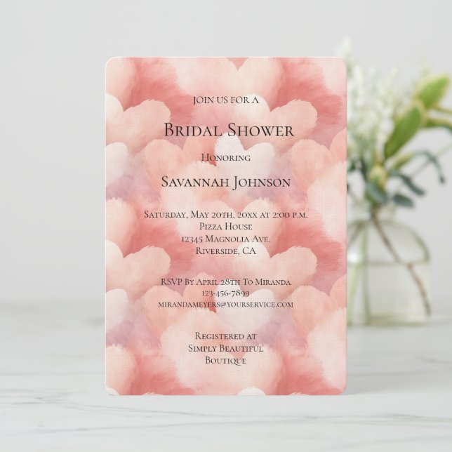 Sweet On You Pink Peach Hearts Bridal Shower Invitation (Standing Front)