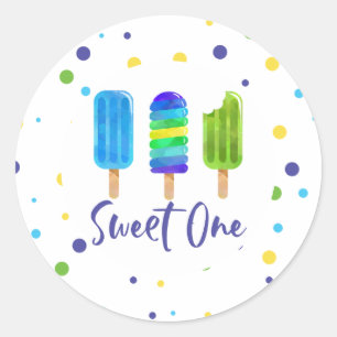 Sweet One 1st Birthday blue green Pop Classic Round Sticker