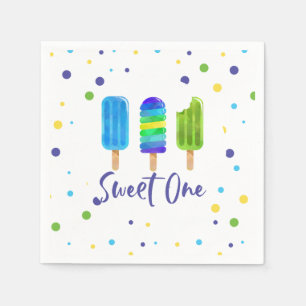 Sweet One 1st Birthday blue green Pop Napkin