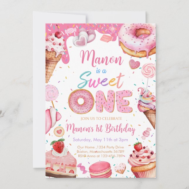 Sweet One 1st Birthday Girl Invitation (Front)