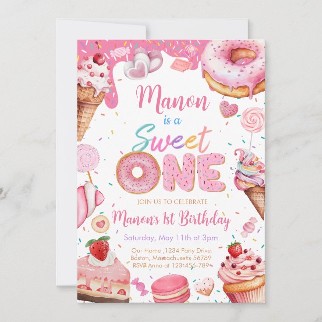 Sweet One 1st Birthday Girl Invitation (Front)
