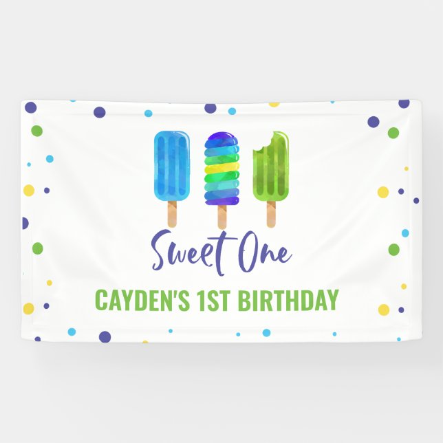 Sweet One 1st Birthday Ice Pop Blue Green Banner (Horizontal)