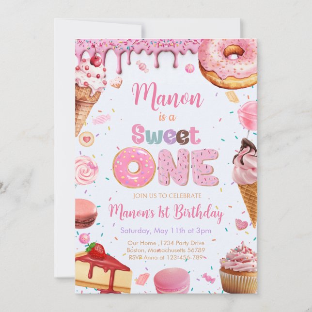 Sweet One 1st Birthday party Girl Invitation (Front)