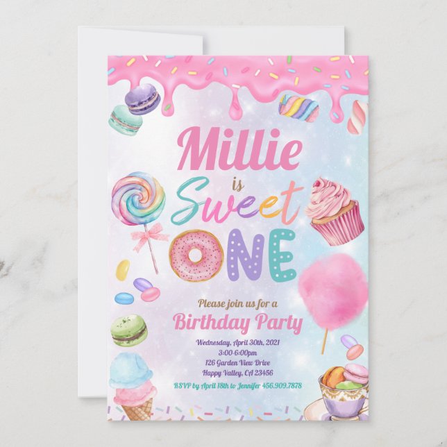 Sweet One 1st Birthday Party Pink Pastel Sprinkle  Invitation (Front)