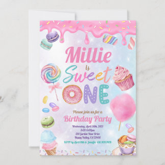 Sweet One 1st Birthday Party Pink Pastel Sprinkle  Invitation