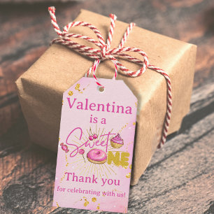 Sweet One 1st Birthday Pink Gold Doughnut Thank Yo Gift Tags