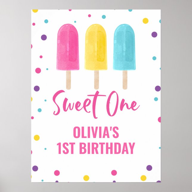 Sweet One 1st birthday Rainbow Ice Pop Poster (Front)