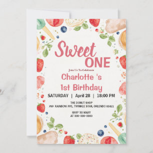 Sweet One 1st Birthday Strawberry Doughnut Ice Cre Invitation