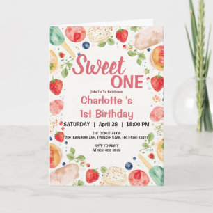 Sweet One 1st Birthday Strawberry Doughnut Ice Cre Invitation
