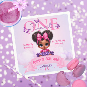 Sweet ONE Afro Puff Baby Girl 1st Birthday   Napkin