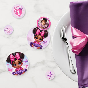 Sweet ONE Afro Puff Baby Girl Purple 1st Birthday  Confetti