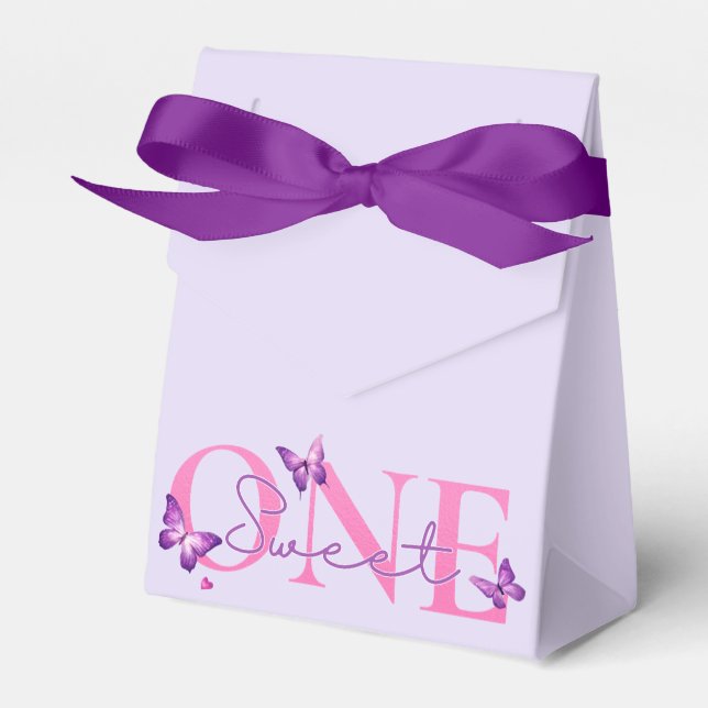 Sweet ONE Afro Puff Baby Girl Purple 1st Birthday Favour Box (Front Side)