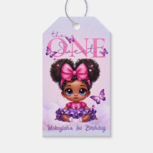Sweet ONE Afro Puff Baby Girl Purple 1st Birthday Gift Tags