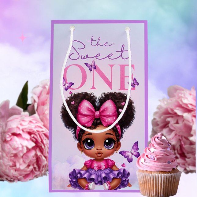 Sweet ONE Afro Puff Baby Girl Purple 1st Birthday  Small Gift Bag (Creator Uploaded)