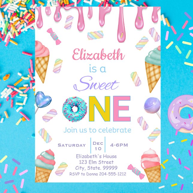 Sweet One Baby Girl 1st Birthday Invitation (Creator Uploaded)