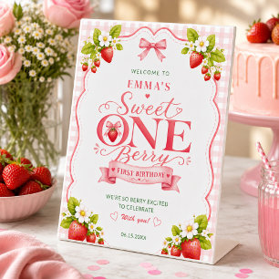 Sweet One Berry First Birthday Tabletop Sign