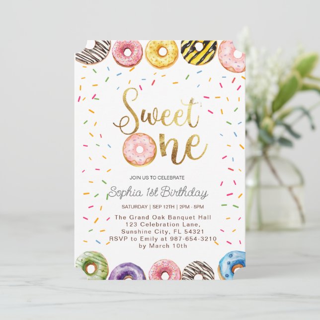 Sweet One Birthday Invitation, 1st Birthday Girl  Invitation (Standing Front)