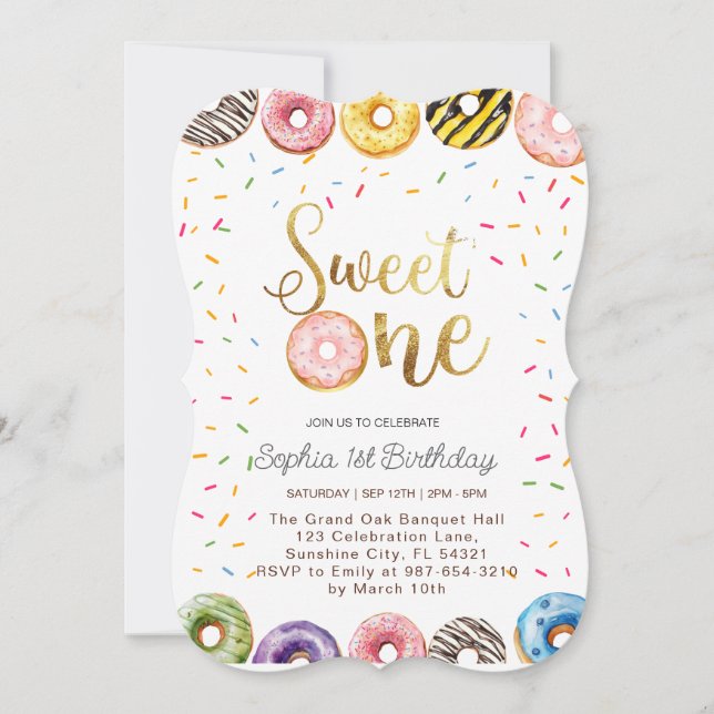 Sweet One Birthday Invitation, 1st Birthday Girl  Invitation (Front)