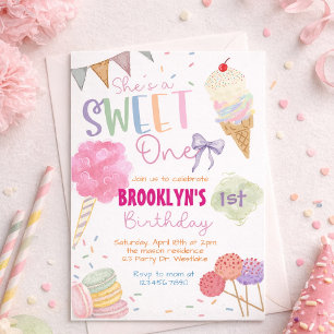 Sweet One Birthday Invitation   Ice Cream   ONE
