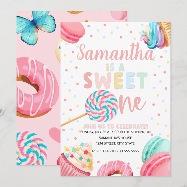 Sweet One Birthday Invitation, Pastel Sweets  Invi Invitation (Front/Back)