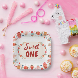 Sweet One Birthday Strawberry Doughnut Ice Cream 1 Paper Plate