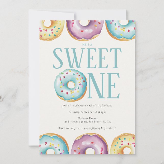 Sweet One Blue 1st Birthday Party Invitation (Front)