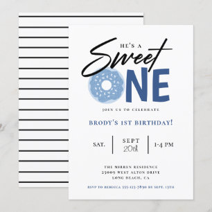 Sweet One Blue Doughnut 1st Birthday Party Invitation